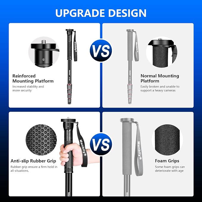 Manbily 65-Inch Camera Monopod, 5 Sections Aluminum Travel Monopod