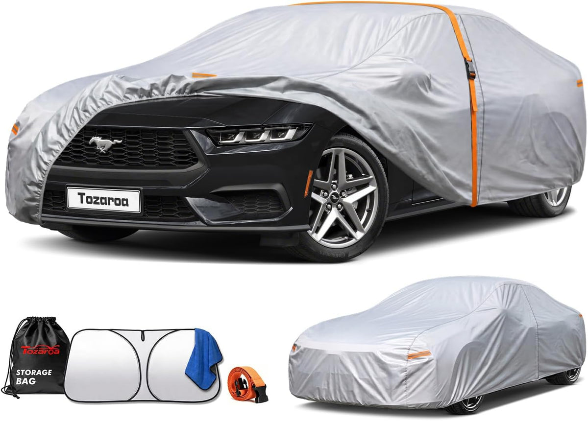 Car Cover Waterproof All-Weather,Heavy-Duty Outdoor Full Exterior Automobiles Sedan/Coupe (Length 186-193 inch) with Windshield Sun Shade Universal Fit Ford Mustang,Chevy Camaro/Corvette etc