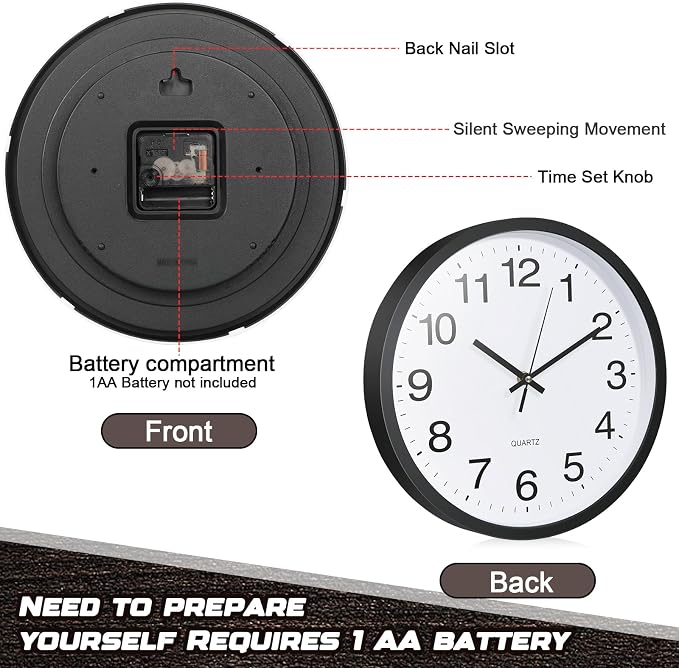 Inbagi 8 Pcs Wall Clock Bulk Large Silent Battery Operated Classroom Clocks