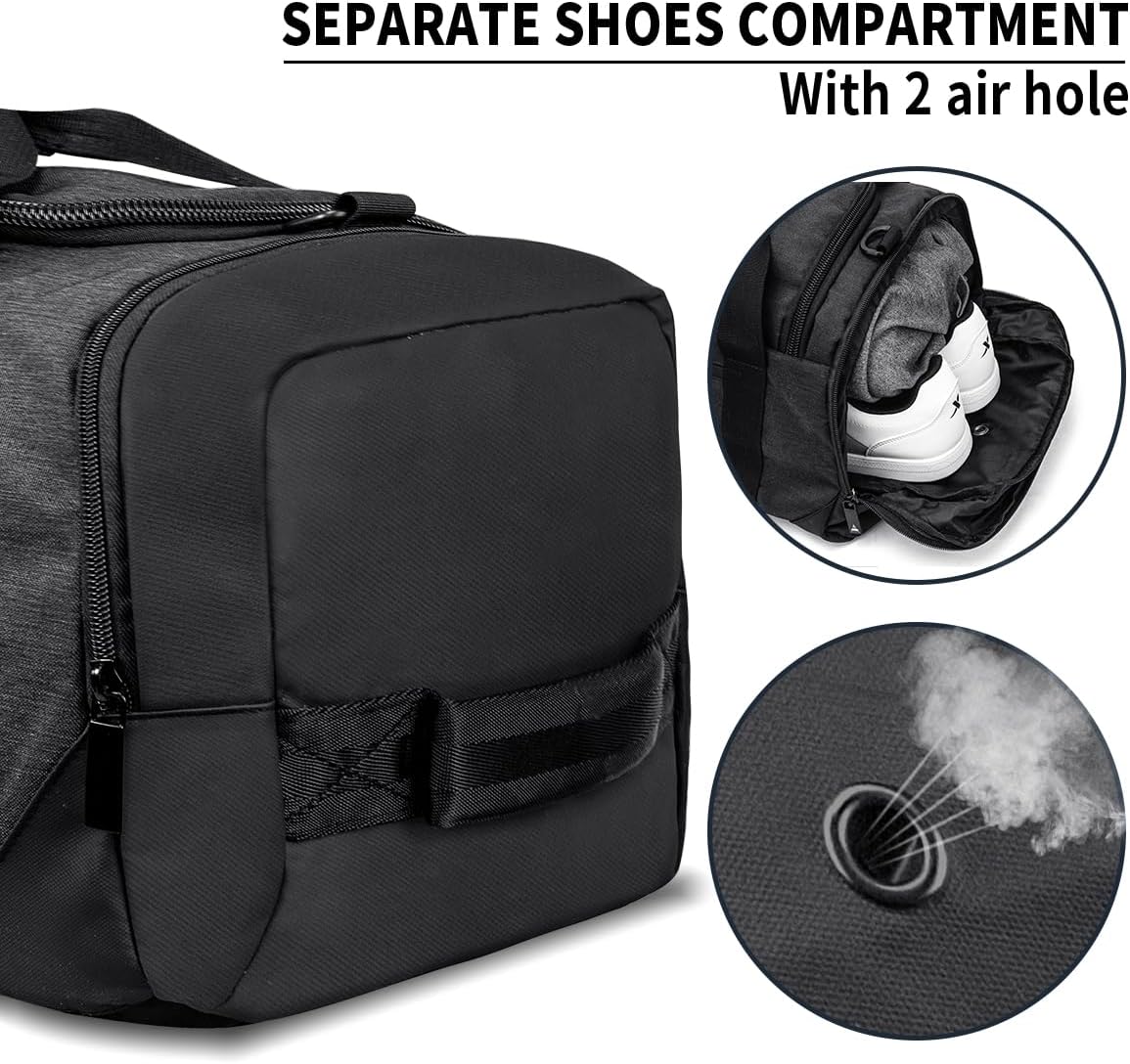 Skiennix Waterproof Gym Duffle Bag | Versatile Sports Backpack with Shoe Compartment - Black