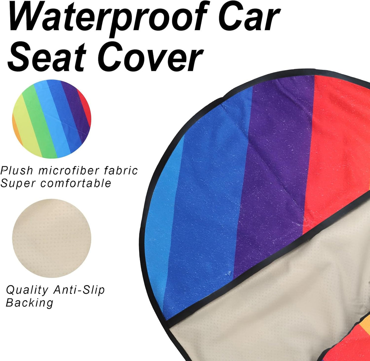 Sweat Towel Car Seat Cover Protector Front Seats for Gym Workout, Running, Swimming, Beach and Hiking, Waterproof Universal Seat Cover for Car, Trucks, Van & SUV (1, Rainbow, Front)