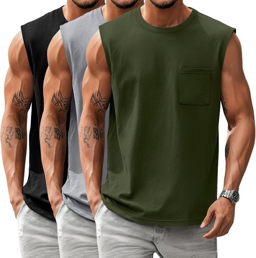 Huukeay Men's Big & Tall Sleeveless Tank Tops - 3 Pack Cotton Muscle Shirts for Gym & Casual Wear