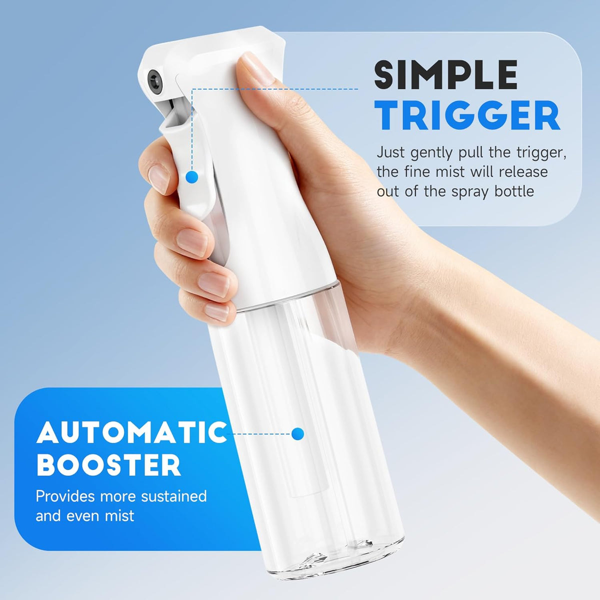 Skiennix Continuous Spray Bottles - Ultra Fine Mist Refillable Sprayer for Hair, Plants & Cleaning | 6.8 OZ/200ML, White