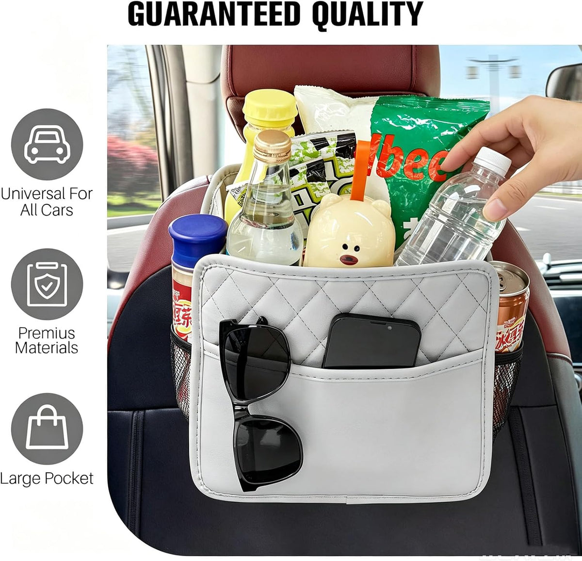 LXUNYI Car Seat Organizer, Updated Large Leather Backseat Car Organizer with Cup Holders Multifunctional Over the Car Seat Storage Organizer Bag Hanging Car Seat Back Organizers for Kids (Gray 2Pack)