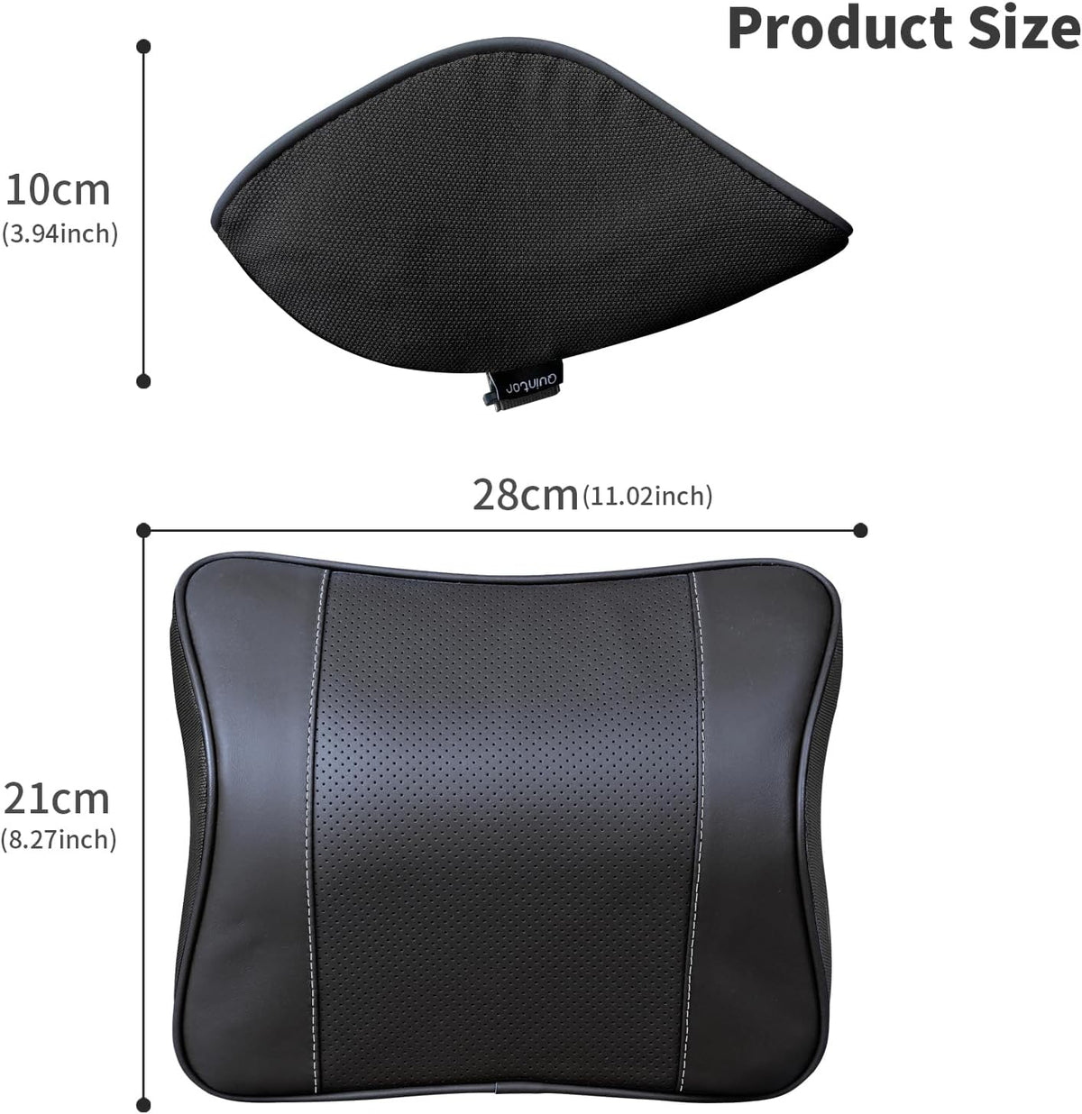 Genuine Leather Car Neck Pillow for Tesla Model 3/Y/S/X, Lumbar Support, Black
