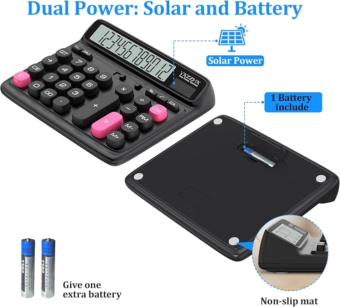 Desktop Calculator with Extra Large 5-Inch LCD Display, 12-Digit Two Way Power