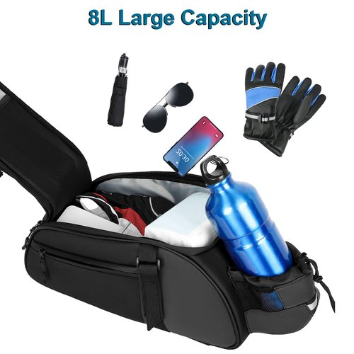 Dreamoon Waterproof Bike Rear Rack Bag, 10L Large Capacity Bicycle Trunk Bag, Reflective Cycling Saddle Panniers with Shoulder Strap, Bike Backseat Bag for Commuter & Outdoor Travel (New-Black)
