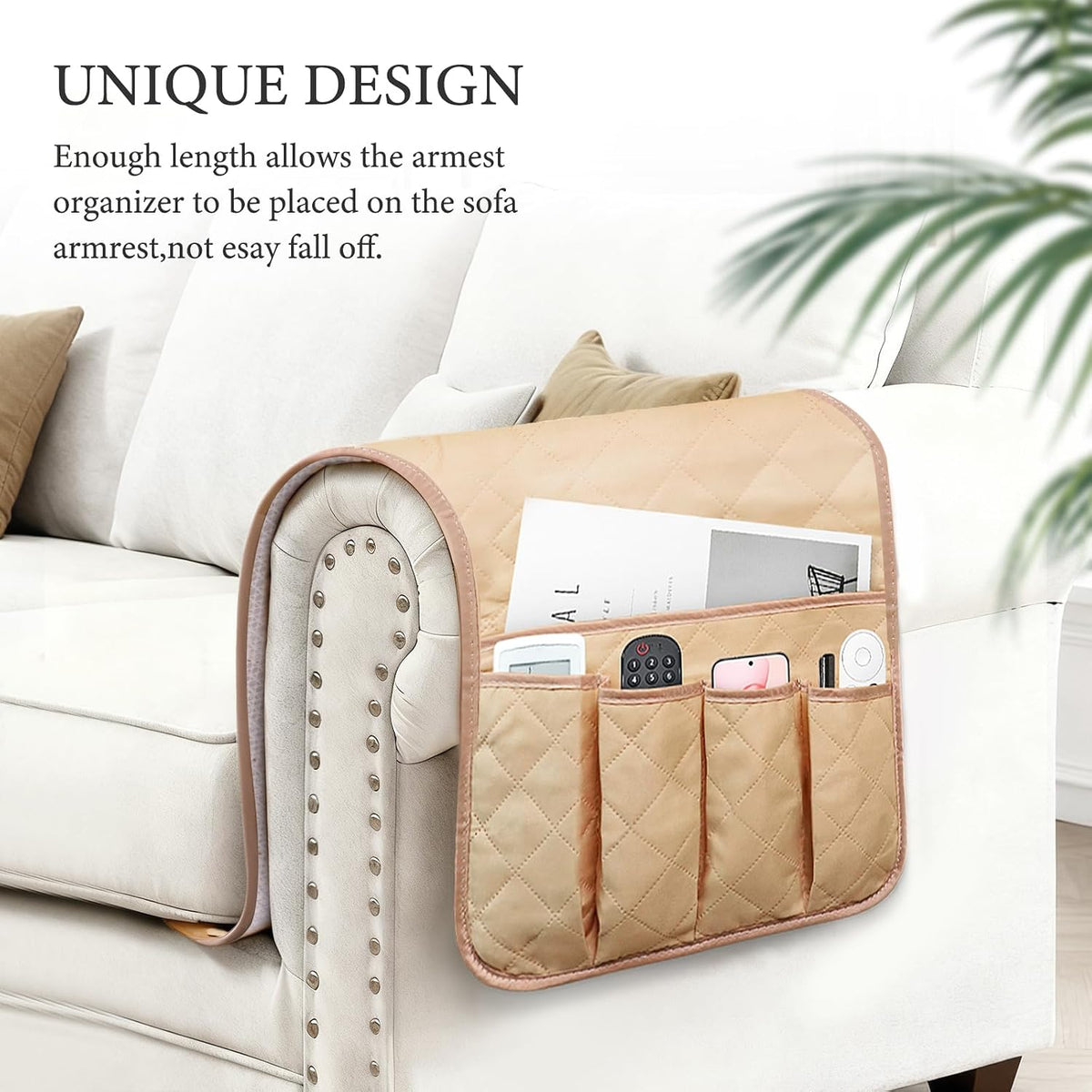 Armchair Caddy for Recliner, Non Slip Sofa Arm Organizer, Khaki