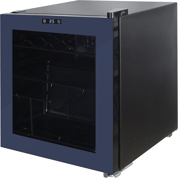 West Bend Beverage Cooler Refrigerator 15 Wine Bottle/60 Can Capacity, Glass Door, 17-Inch Wide Freestanding, Adjustable Thermostat Control, 1.6-Cu.Ft, Slate Blue