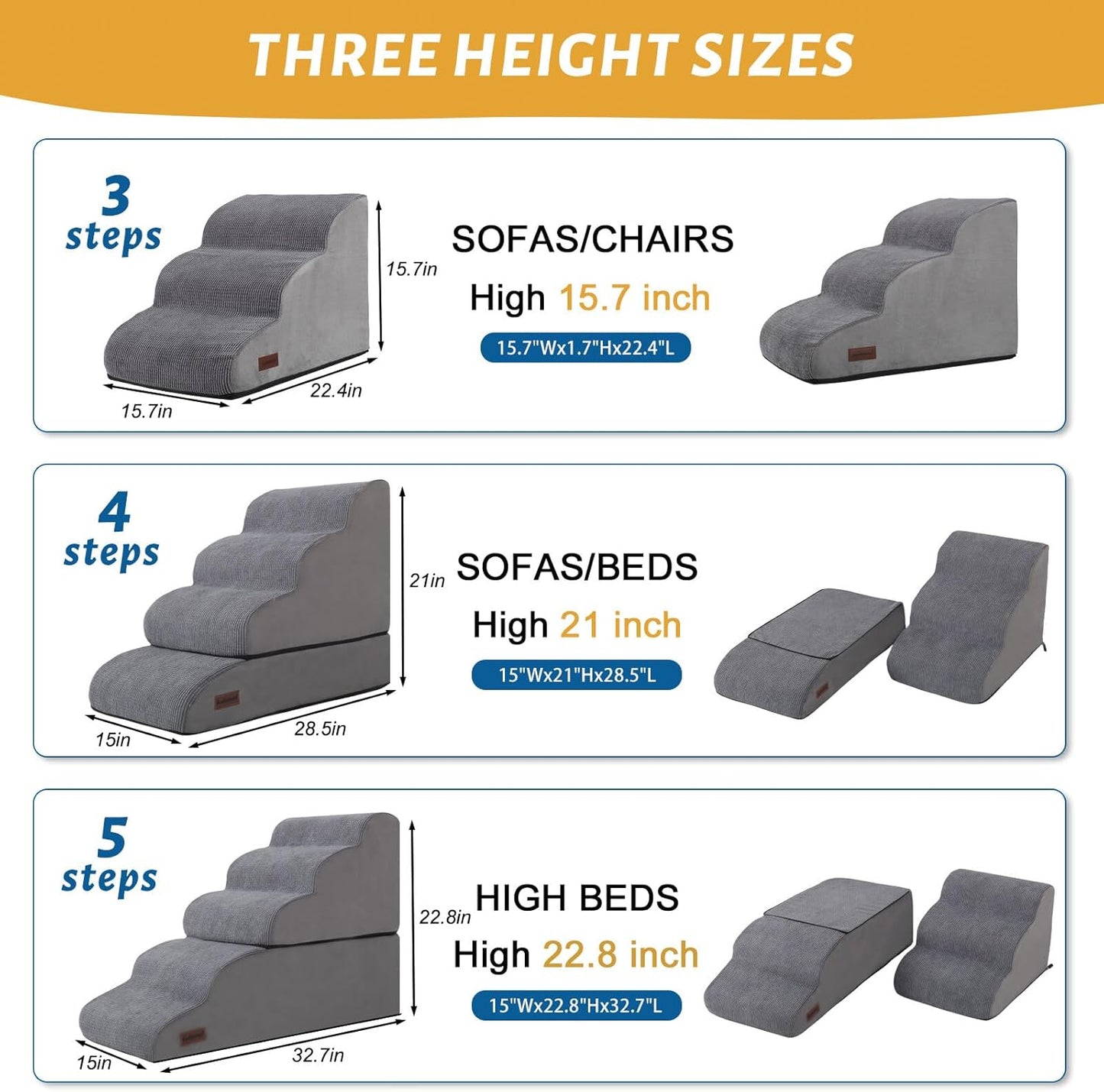 Dog Stairs and Ramp for High Bed, 5-Step Dog Steps for Small Dogs and Cats,Non-Slip Pet Stairs Suitable High Bed Climbing