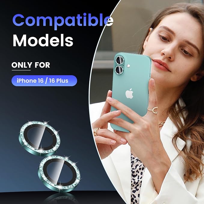 Tensea for iPhone 16 / iPhone 16 Plus Camera Lens Protector, 9H Tempered Glass