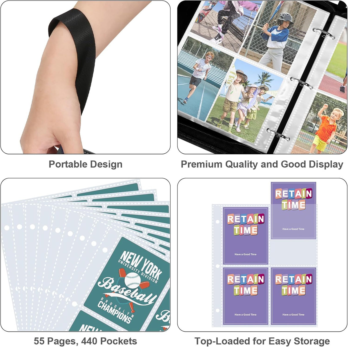 Skiennix 440 Pockets Trading Card Binder - Durable PU Cover Zipper Album for MTG, TCG & Sports Cards