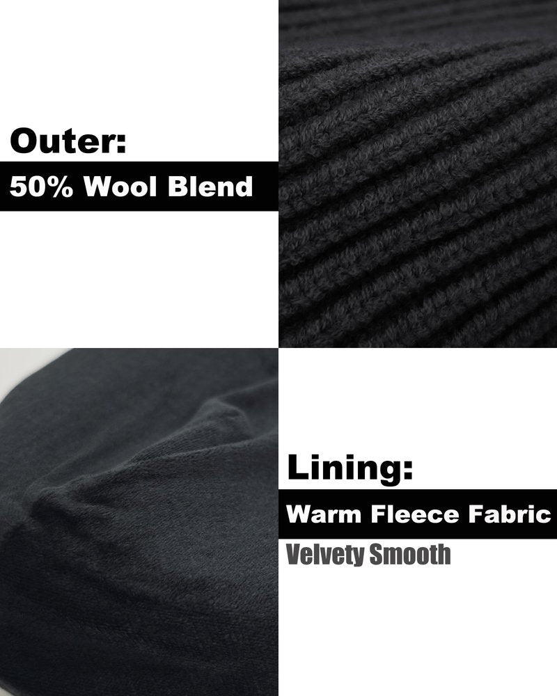ROYBENS Swag Wool Short Fisherman Beanie for Men Women, Fleece Lined Warm Winter Hat, Knit Cuff Trawler Beanies Watch Skull Cap Black