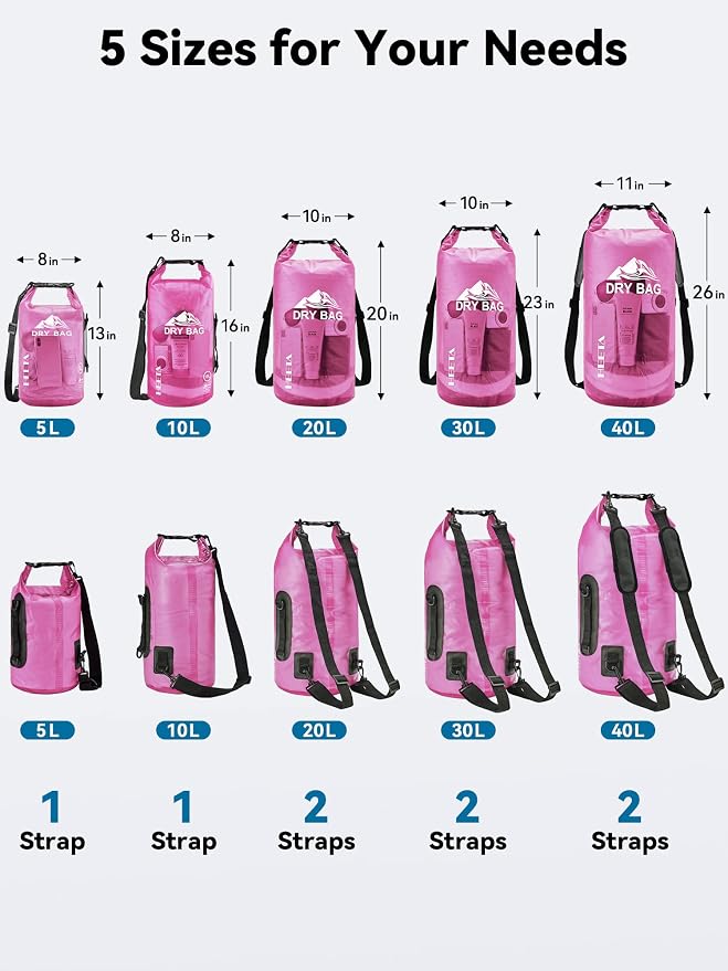 HEETA Dry Bag Waterproof for Women Men, 5L/10L/20L/30L/40L Roll Top Lightweight