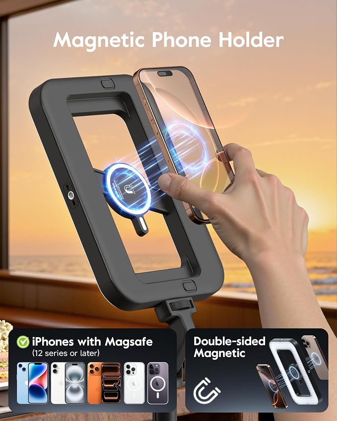 Tripod for iPhone with Light, Portable 15W Ring Light with Stand and Phone