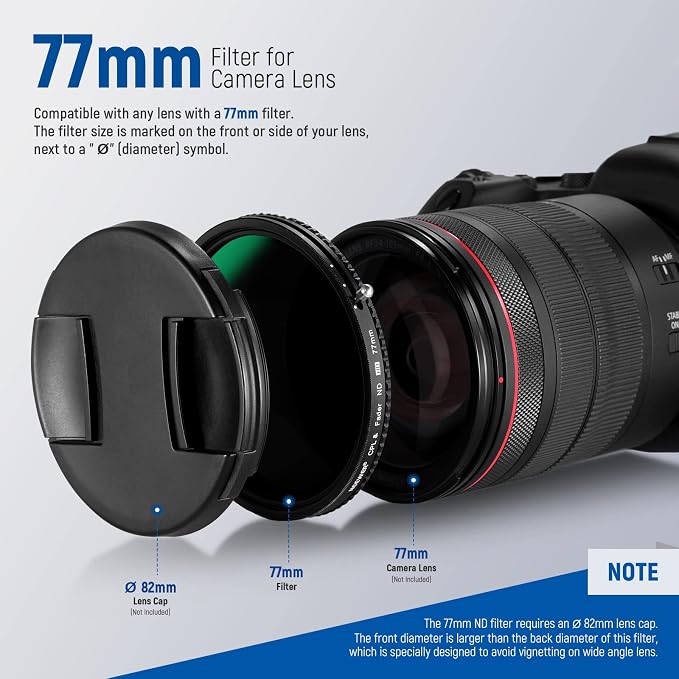 NEEWER 2 in 1 77mm Variable ND Filter ND2–ND32&CPL Filter No X Cross/30 Layer