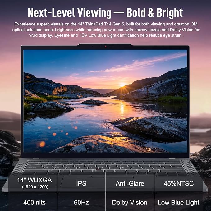 Lenovo ThinkPad T14 Business AI Laptop, 14" FHD+ IPS, Intel Core Ultra 7 155U, 16GB DDR5, 512GB SSD, 5MP Webcam, Fingerprint, Backlit, Wi-Fi 6E, Thunderbolt 4, Windows 11 Pro, 7-in-1 USB-C Hub Bundle