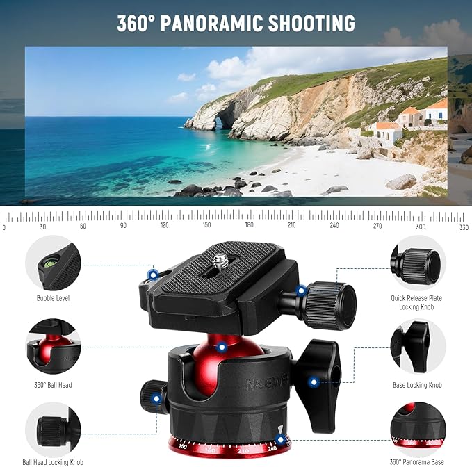 NEEWER Basics Travel Tripod for Camera, Ball Head, Arca Type QR Plate, Cell