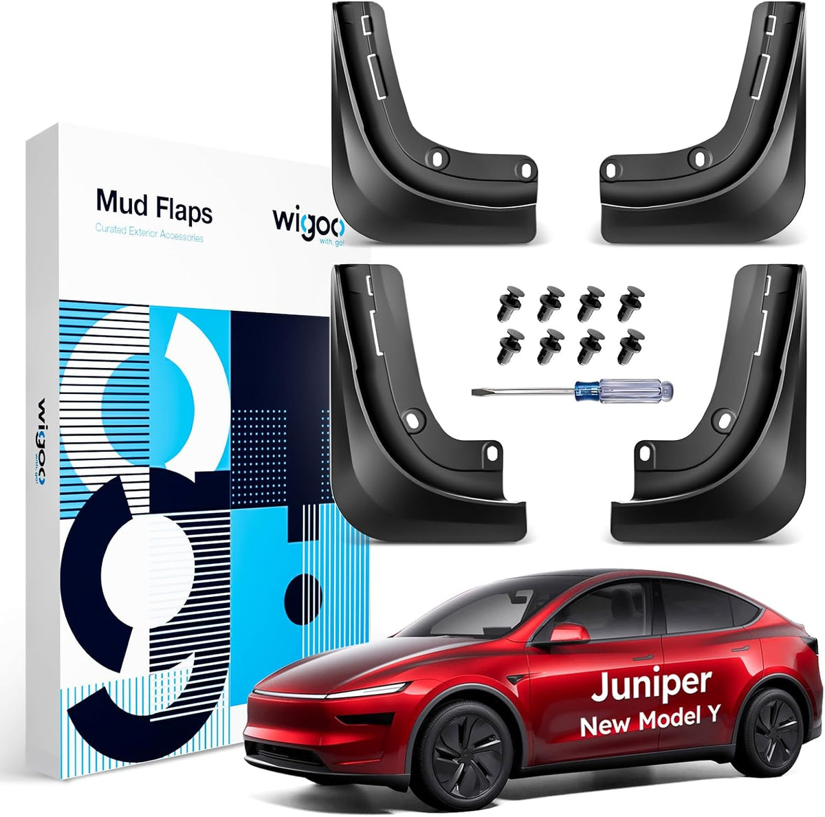 Wigoo New Tesla Model Y Juniper Accessories Mud Flaps No Drilling [Stay Clean, Protect Paint] All Weather Guards Body Kits for Model Y 2025 2026 Juniper, Thicker Version (Set of 4), Not for Model Y L