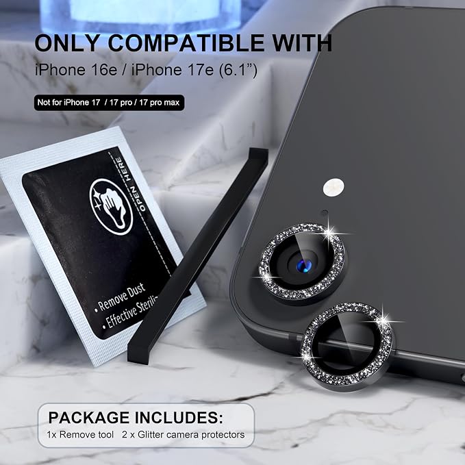 Choiche Compatible for iPhone 17e / 16e Camera Lens Protector Bling, 9H