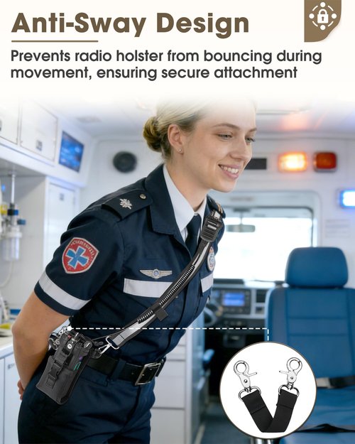 Juecstr Radio Holster Set, Includes Adjustable Wide Reflective Radio Strap, Metal Clips and Moveable Mic Holder. Anti-Sway Strap for Medical Calls, Warehouse, Construction