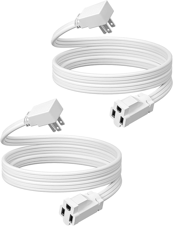 DEWENWILS 6FT Extension Cord with 3-Prong Flat Plug, 15A/1875W 14/3 SPT-3 Flat Wire, Space Saving for Home Office Appliances & Electronics, ETL Listed, 2 Pack, White