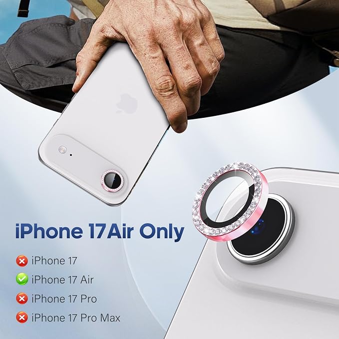 for iPhone 17 Air Camera Lens Protector Bling, Individual Diamond Metal Ring