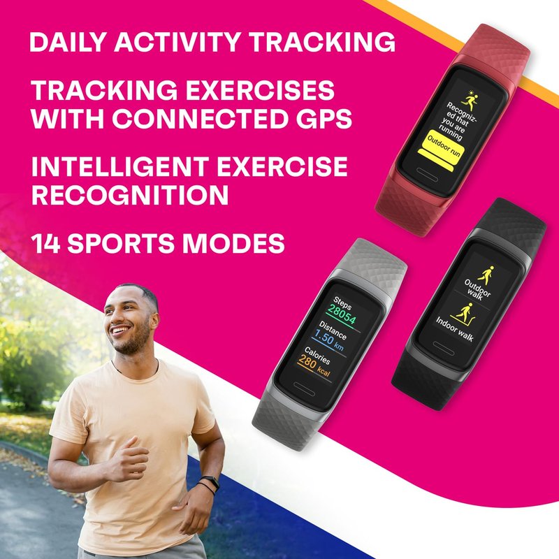 OCTANDRA Active 2 VeryFit Fitness Tracker Heart Rate SpO2 Blood Oxygen Saturation Sleep Monitor 1.05" Screen Activity Step Counter Pedometer IP68 Waterproof Smart Watches for Men Women (ID155) (Black)