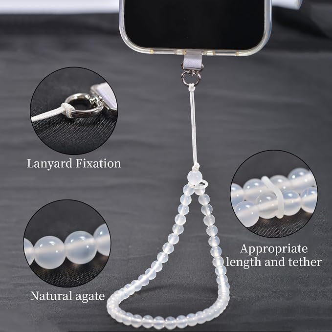 Agate Beaded Phone Wrist Strap for Women Men Stone Beads Charm Handmade
