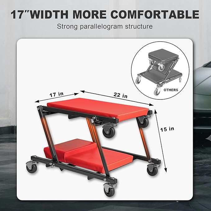 Big RED 36" Rolling Foldable Automotive Creeper， Car Creeper, 2-in-1 Garage Shop Creeper for Auto Repair, 300 Lbs Capacity, Red，TAM6505RR Torin