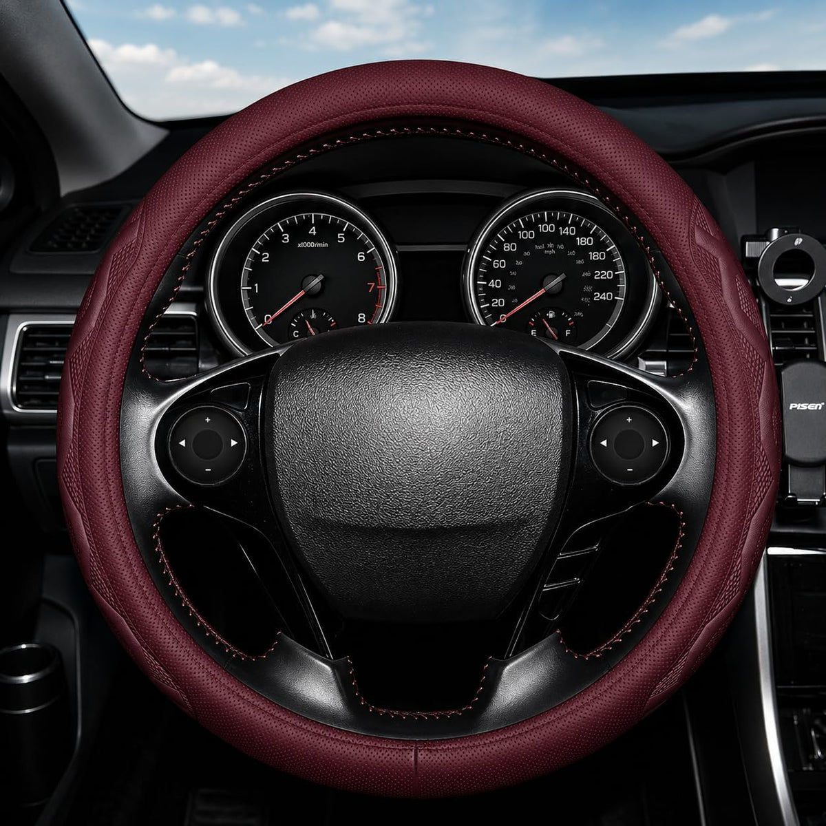Steering Wheel Cover with Anti-Slip Leather Grip Compatible with Ford, Toyota, Honda, Nissan, and Chevrolet Vehicles for 14.5-15.35 inch Round Steering Wheels Universal Car Accessories