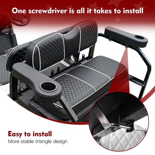 NOKINS Golf Cart Armrest with Cup Holder for EZGO/Club Car/Yamaha & Most Golf Cart,Stainless Steel Support Frame Sturdy Without Tilting No Drilling,Fit 1" Square Tube Frame(Black)