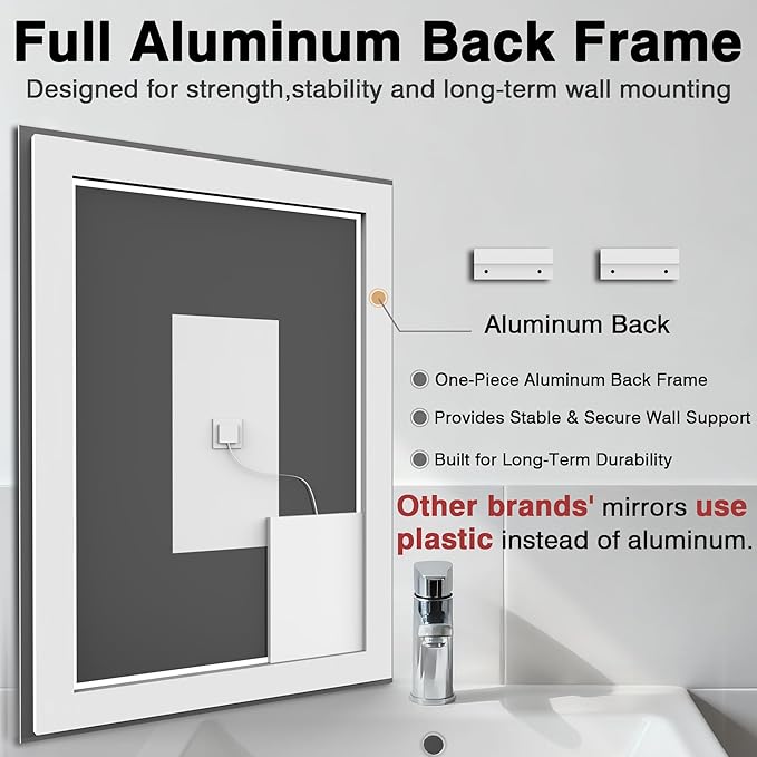 20"x28" LED Bathroom Mirrors for Wall, Front and Backlit Mirror, Anti-Fog Vanity Mirror with Lights, Stepless 3 Colors Dimmable Smart Lighted Mirror(Horizontal/Vertical)
