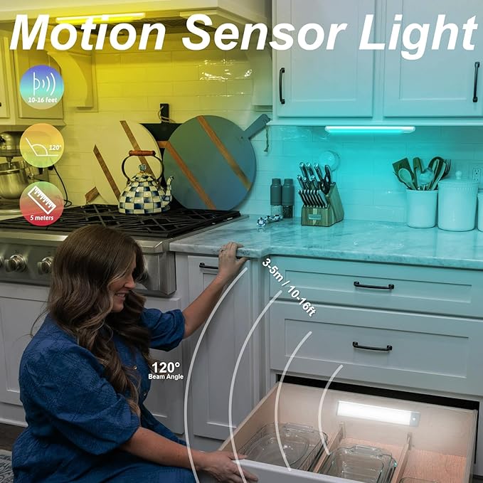 LEPOTEC RGBW Motion Sensor Night Light, 10'' Wireless Under Cabinet Lights LED Colored Sensor Lights Gift with Dimmable Brightness for Home Décor,Cabinet,Kitchen,Bedroom,Gaming Room,Party,Camping