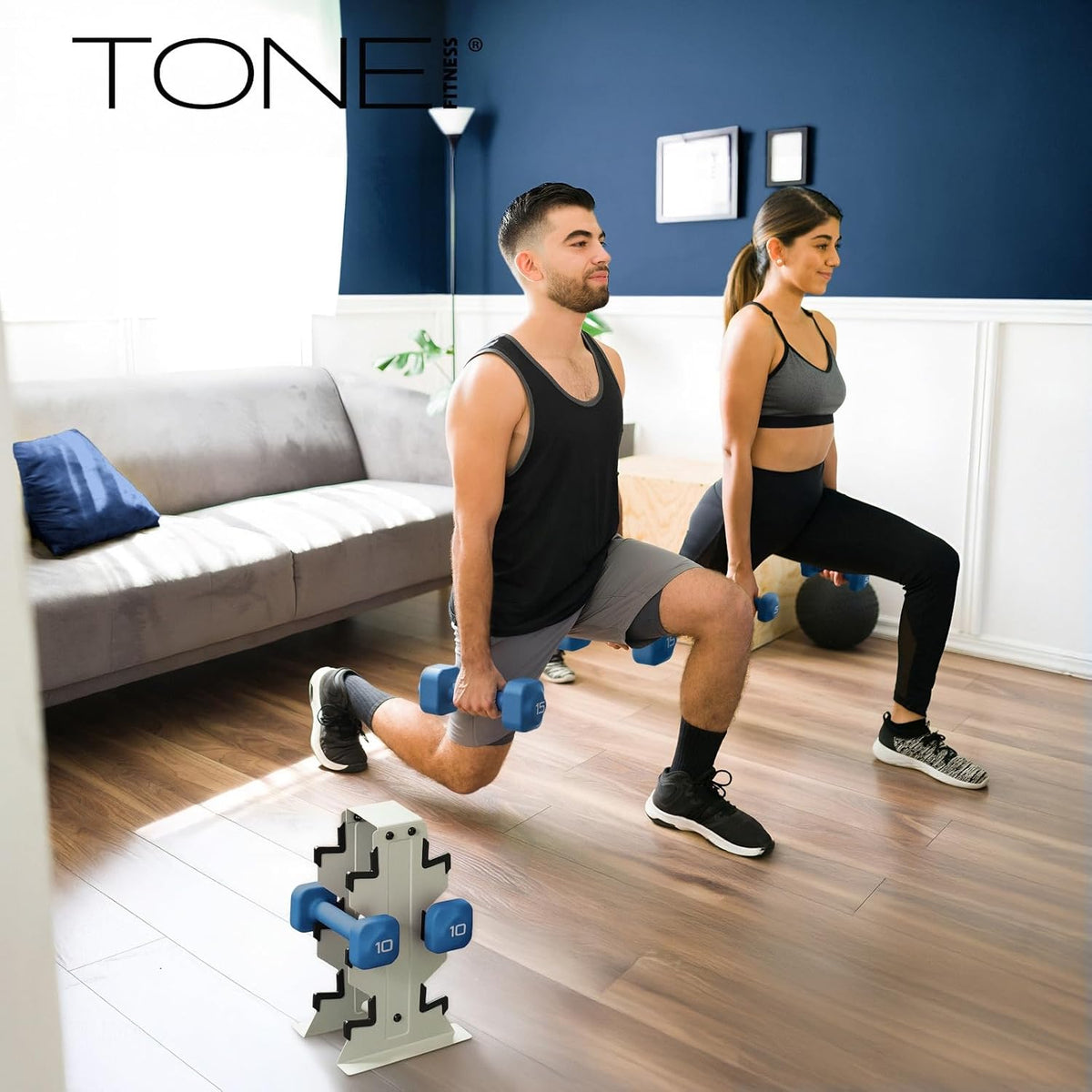 Tone Fitness Neoprene Dumbbell Set - Non-Slip, Anti-Roll Hand Weights for Home Gym | 20 lb to 100 lb Options