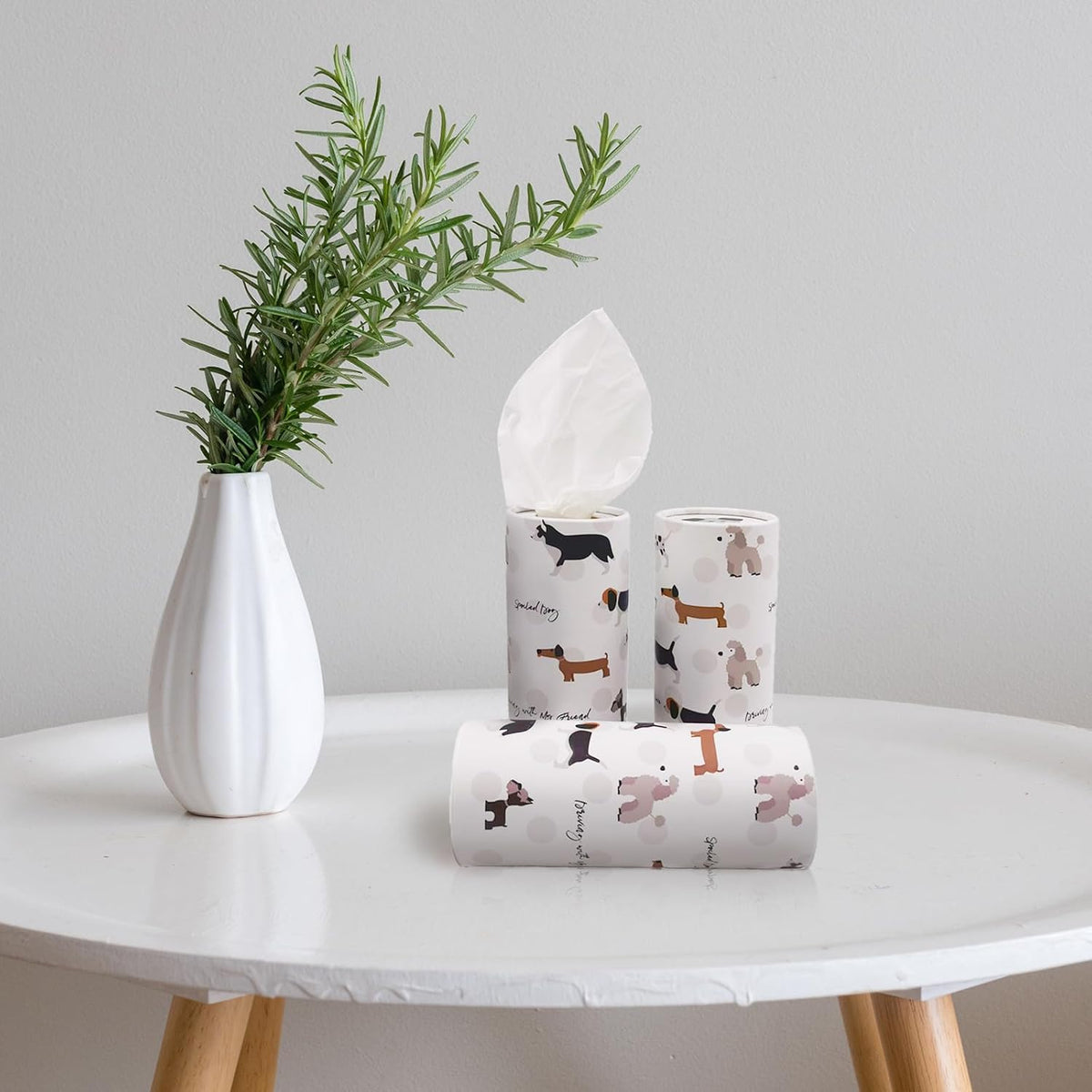 Daily Treasures 4 Pack Car Tissue Box with Facial Tissues,Cute Round Tissue Boxes for Car,Puppy Car Tissue Holder,Refill Cylinder Tissues for Car Holder Travel Bathroom(Dog)