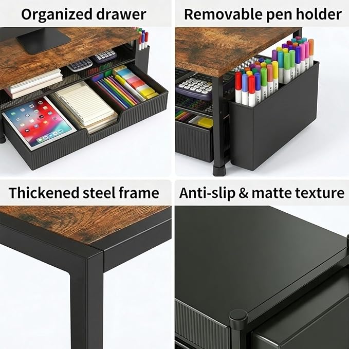 ECOLOVI Desk Organizer and Accessories, 2-Tier Computer Monitor Stand Rise