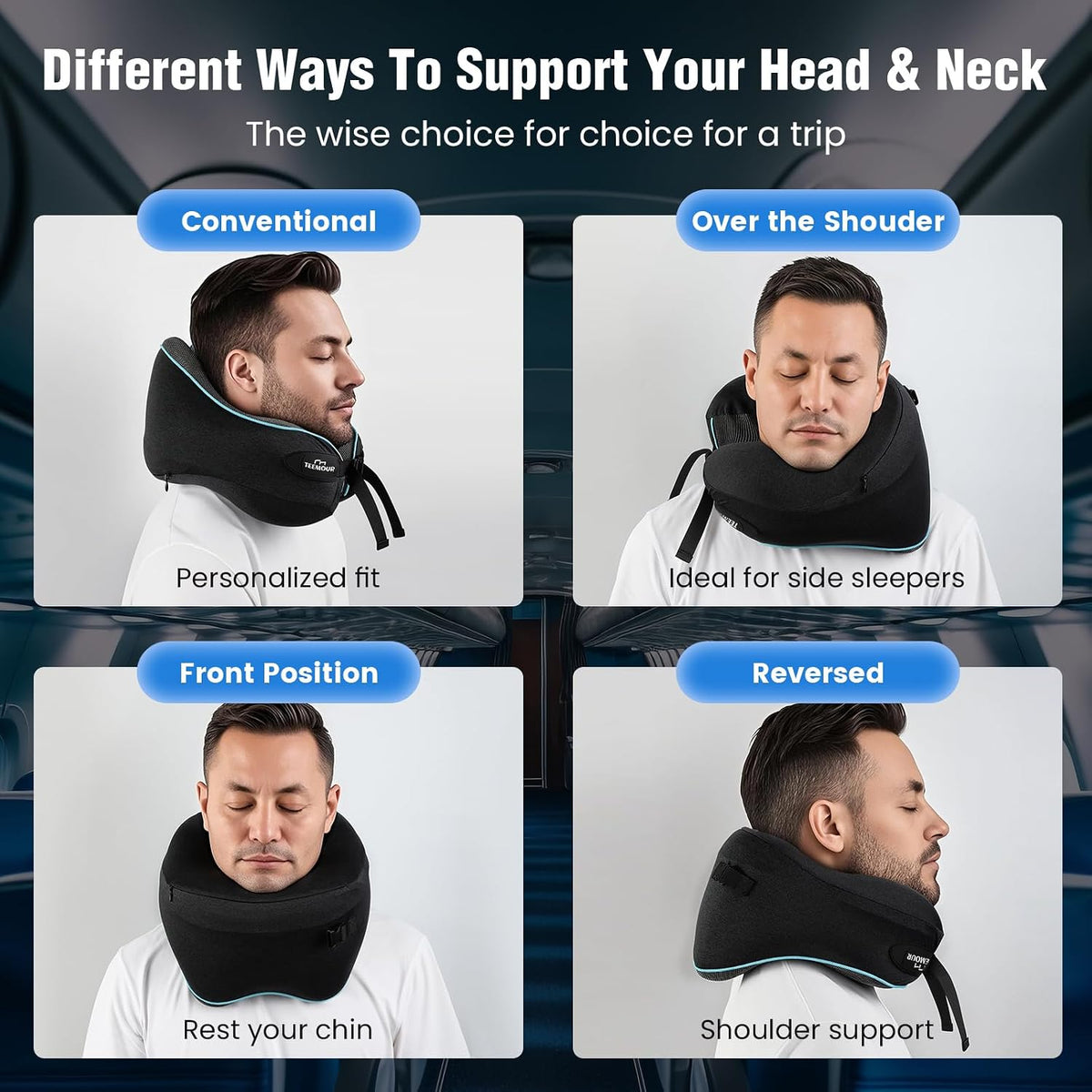 Teemour Neck Pillow for Traveling, Travel Neck Pillow for Airplane Travel Essentials Memory Foam Travel Pillow for Flight with 360° Support Portable, Design for Airplane, Car & Office