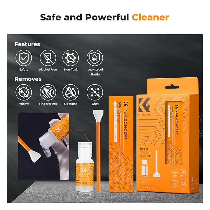 K&F CONCEPT 16mm APS-C Sensor Cleaning Swab*10 + 20ml Sensor Cleaner, DSLR SLR