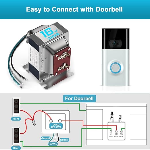 16V 30VA Doorbell Transformer for Ring Video Doorbells, Compatible