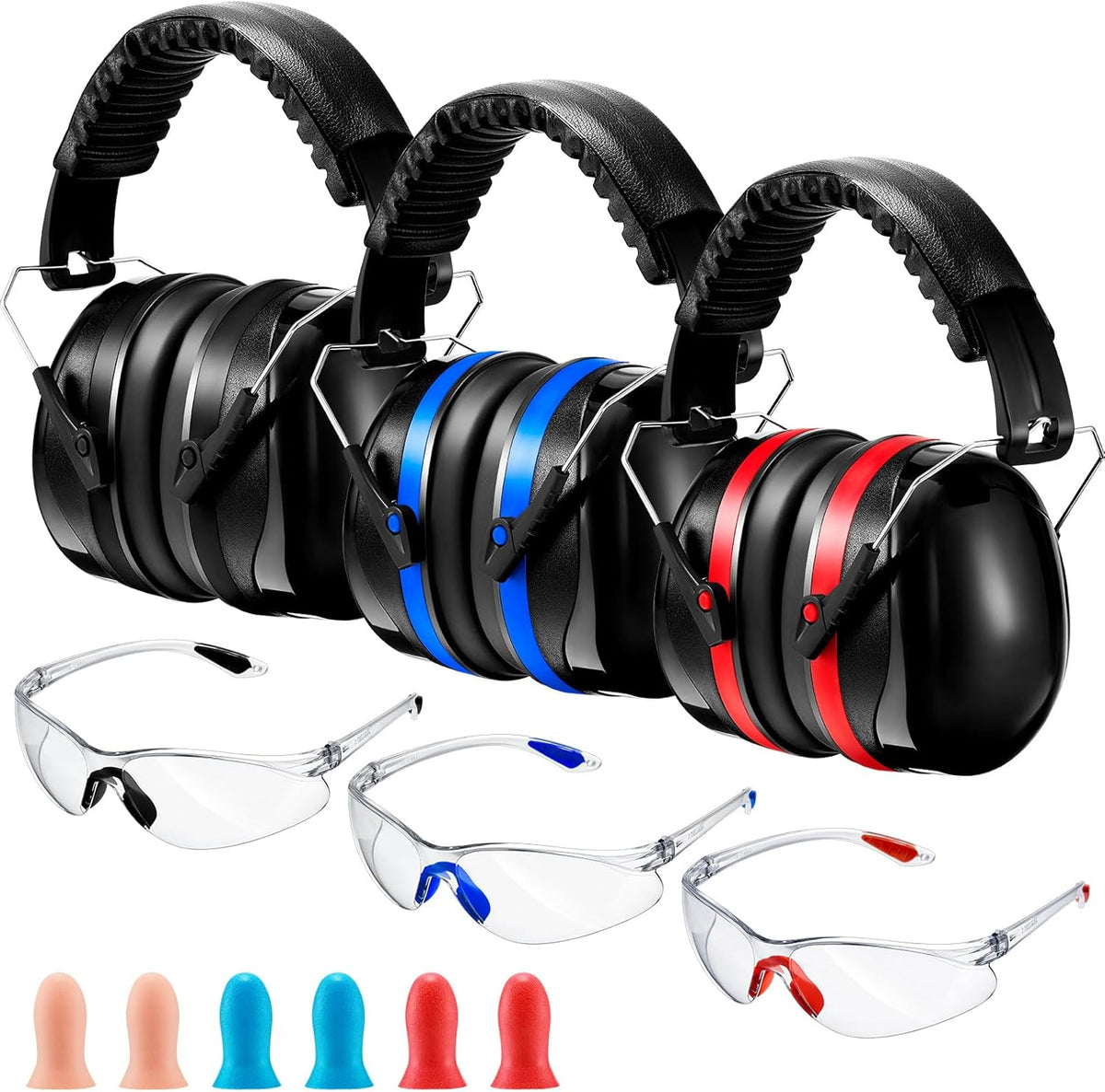 TrelaCo Shooting Ear Protection - 3 Pack Hearing Protection Ear Muffs 28dB with Glasses & Earplugs