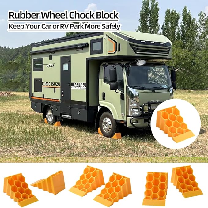 Heavy Duty Wheel Chocks 2 Pack for RV Trailer, Hard Plastic Tire Chocks with Non-Slip Surface, Wheel Stop Blocks for Truck Camper Travel Trailer Parking Safety.