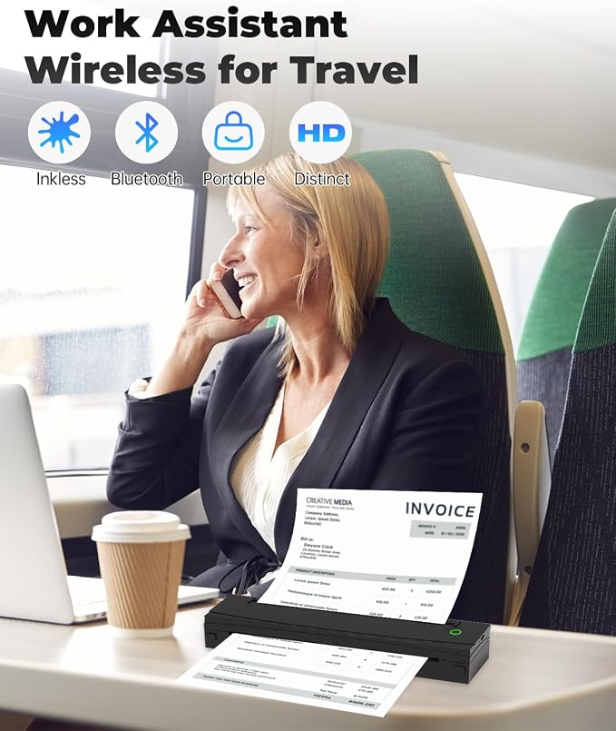 Portable Printer Wireless for Travel, D80 Thermal Printer, Inkless Printers