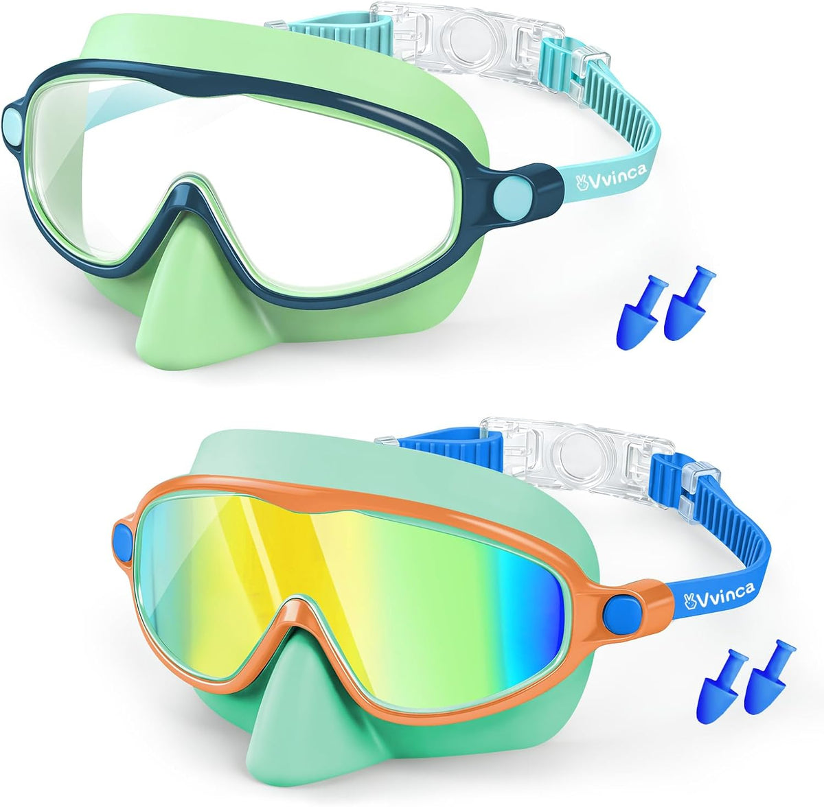 Vvinca Kids Swim Goggles - Anti-Fog UV Protection & Nose Cover | 2 Pack for Ages 3-14