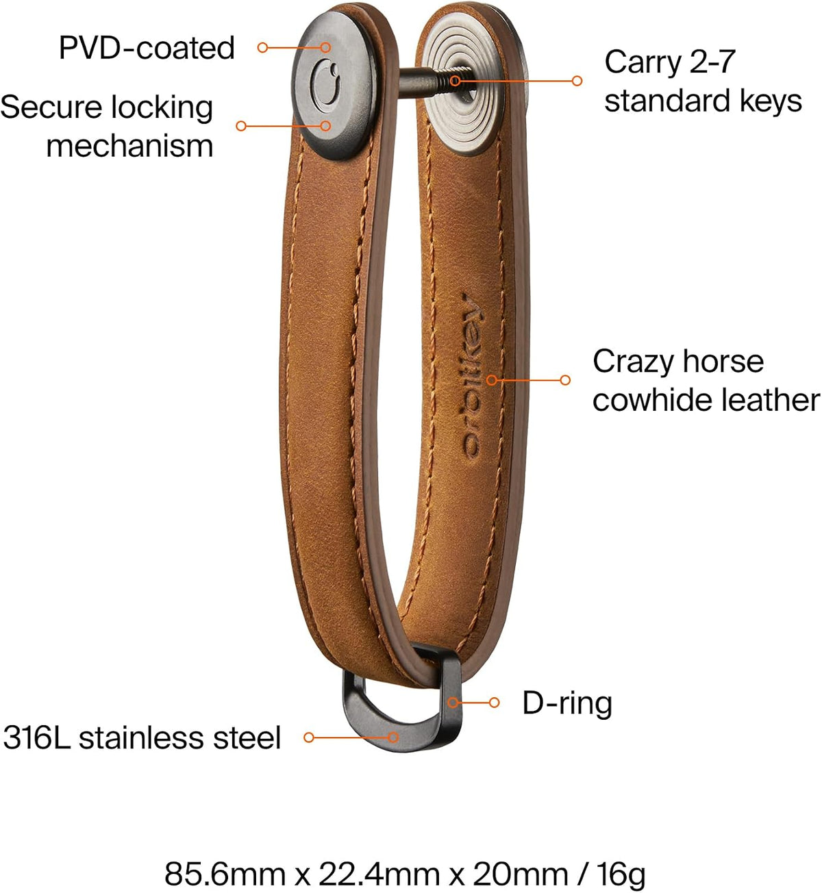 orbitkey Crazy Horse Leather Key Organizer | Quiet Profile | Holds up to 7 Keys