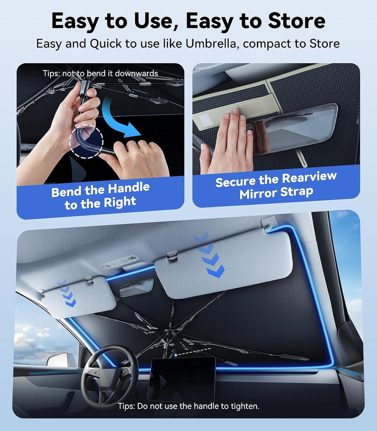 [Upgraded] Nmoiss Windshield Sun Shade Umbrella - [Vinyl Coating Heat Shield] Protect Car from Sun Rays & Heat Damage Keep Cool and Protect Interior, Spring Structure Edge Medium 56" L x 31" W