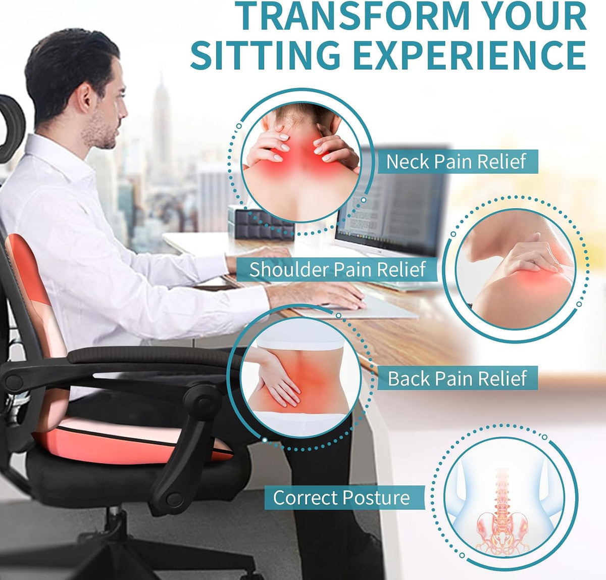 FLORICH Car Neck Headrest Pillows, Ergonomic Office Chair Seat Cushions, Car Lumbar Back Support Pads, for Back Butt Sciatica Tailbone Hip Pain Pressure Relief Comfortable Spine Hip Pillow