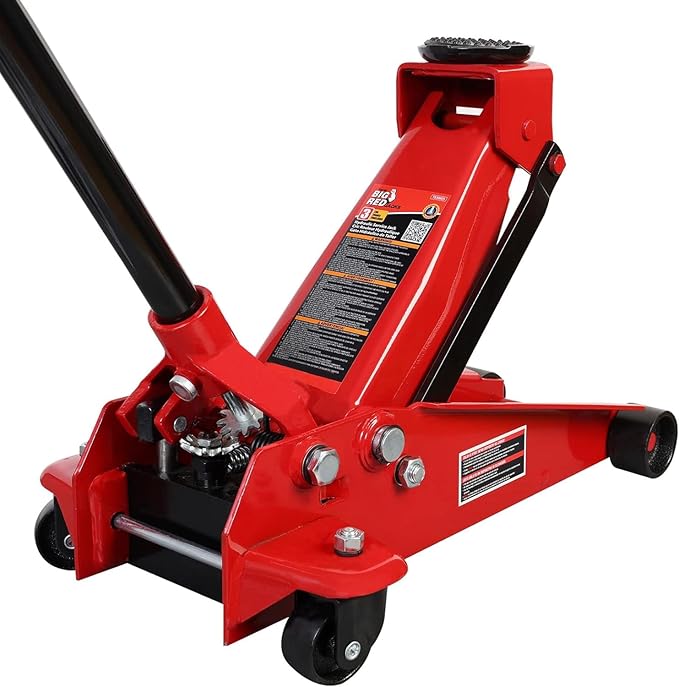 Big RED T830025-1 Floor Jack Heavy Duty Hydraulic Steel Service Jack with Single Piston Quick Lift Pump and Detachable Handle, 6,000 LBS Capacity, Black