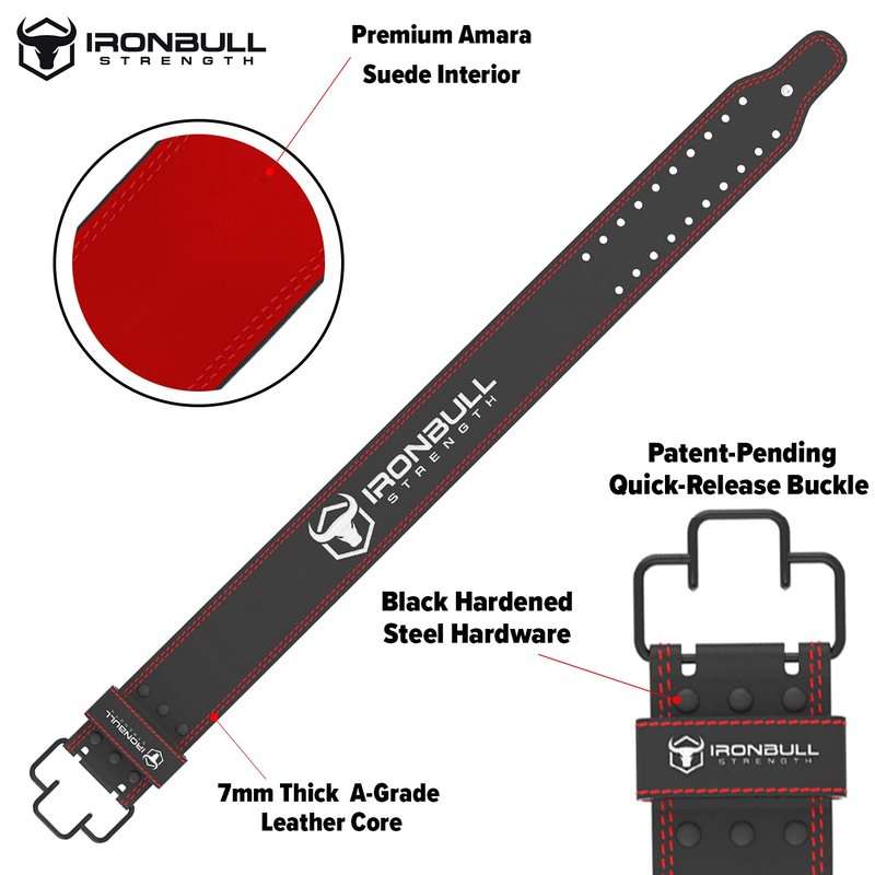 Quick Release Weightlifting Belt PRO - 7mm Fast Lever Lifting Belt - 4-inch Wide Suede Leather Back Support - For Powerlifting, Weight Training, Gym and Fitness (Medium, Black/Red)