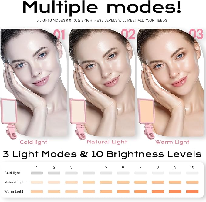 Rechargeable Soft Selfie Light for Phone, 4-14H Battery Portable LED Light for